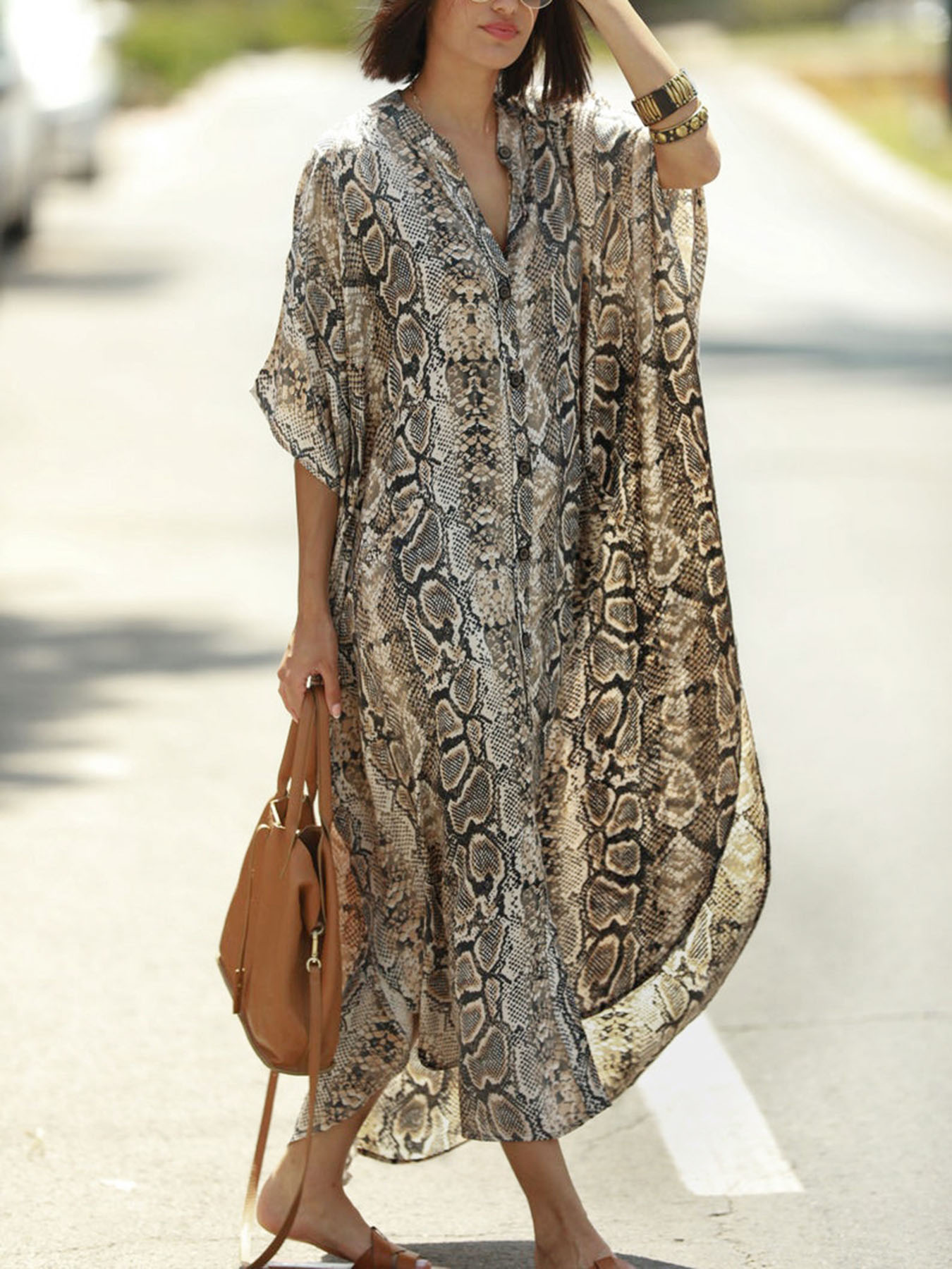 Cover Up Kaftan - Bohemian Print Beach Cover-Up | Button-Front