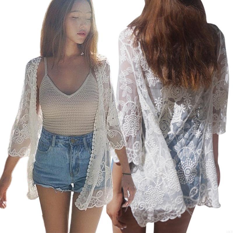 Kimono Sheer Floral - Phụ nữ ren mở mặt trận
