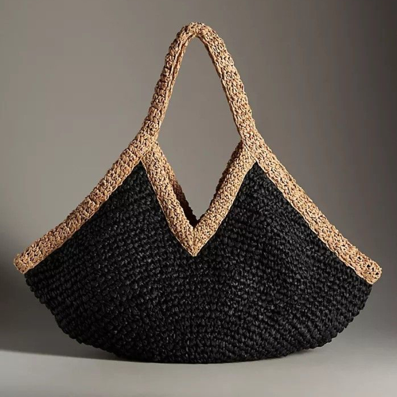Crochet Bag Raffia - Colorblock Straw Woven Tote Bag,Women Summer