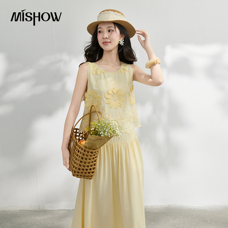 MISHOW French Floral Embroider - đánh giá và giá Midi Skirt Floral
