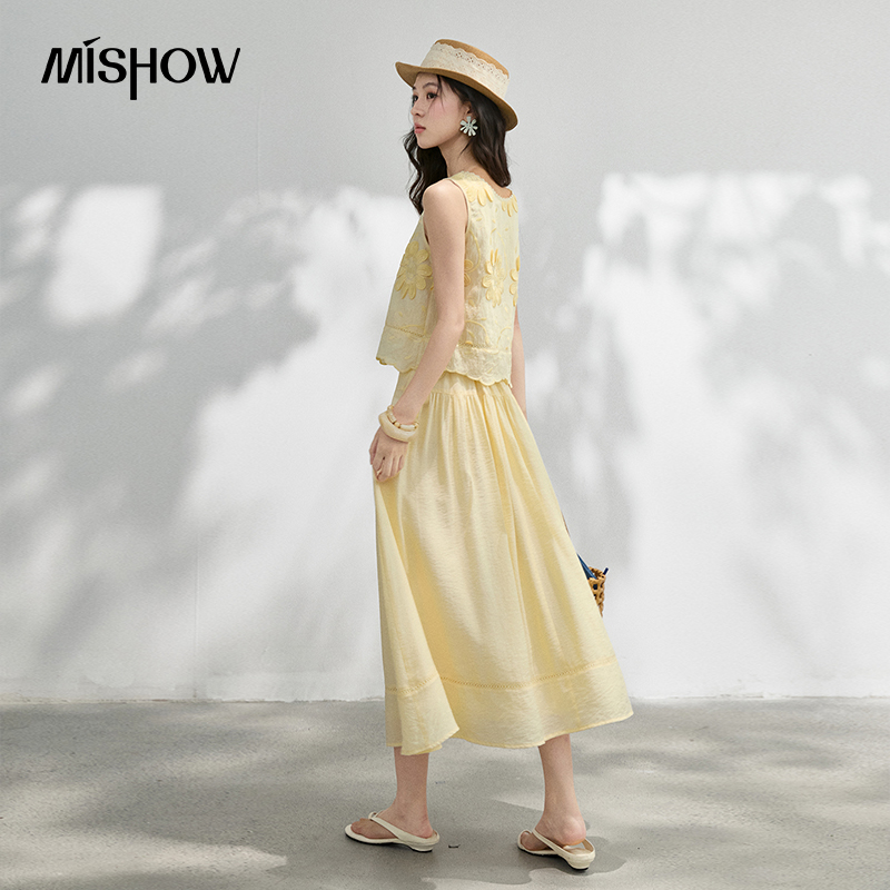 MISHOW French Floral Embroider - đánh giá và giá Midi Skirt Floral