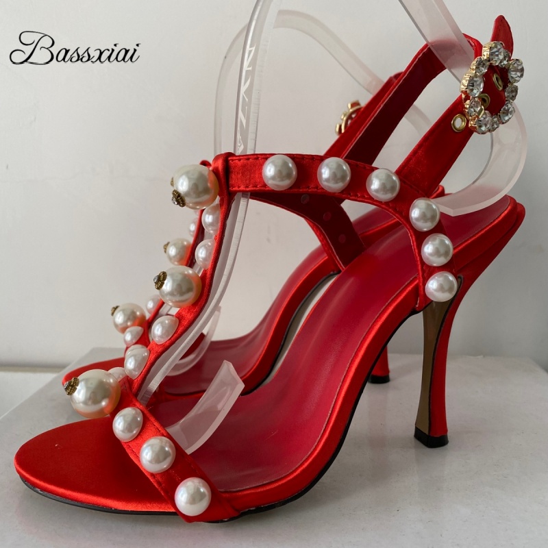 Pearl Bead Decor T-Strap Stile - đánh giá và giá Sandal Strappy Heeled