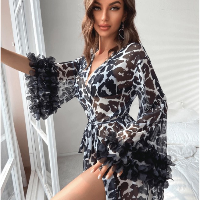 Wholesale Women Leopard Print  - đánh giá và giá Kimono Sheer Floral