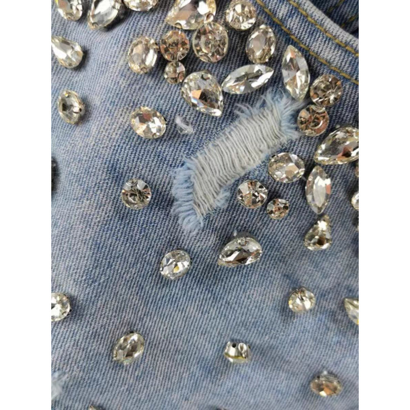 Hot Girl Style Rhinestone Ripp - đánh giá và giá Shorts Denim Frayed