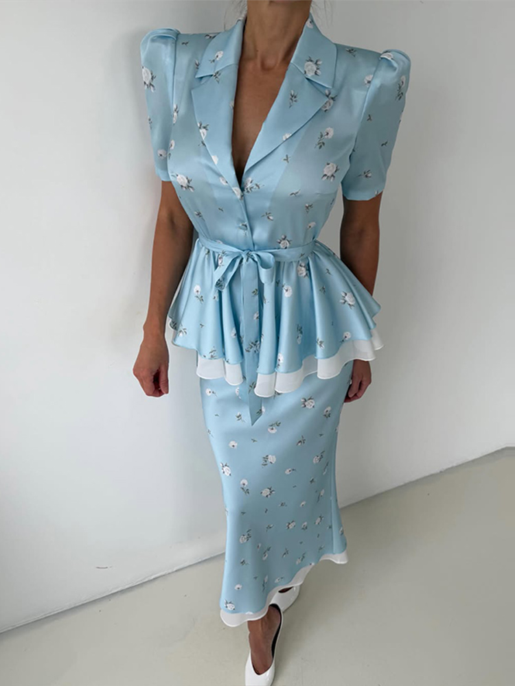 Floral Blazer Coat Skirt Sets  - đánh giá và giá Midi Skirt Floral