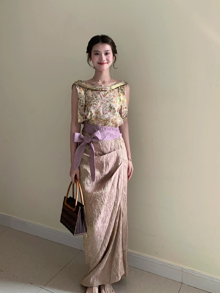 XZY Vintage Floral Sleeveless  - đánh giá và giá Midi Skirt Floral