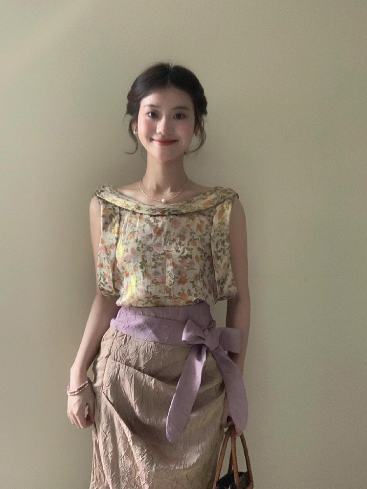 XZY Vintage Floral Sleeveless  - đánh giá và giá Midi Skirt Floral