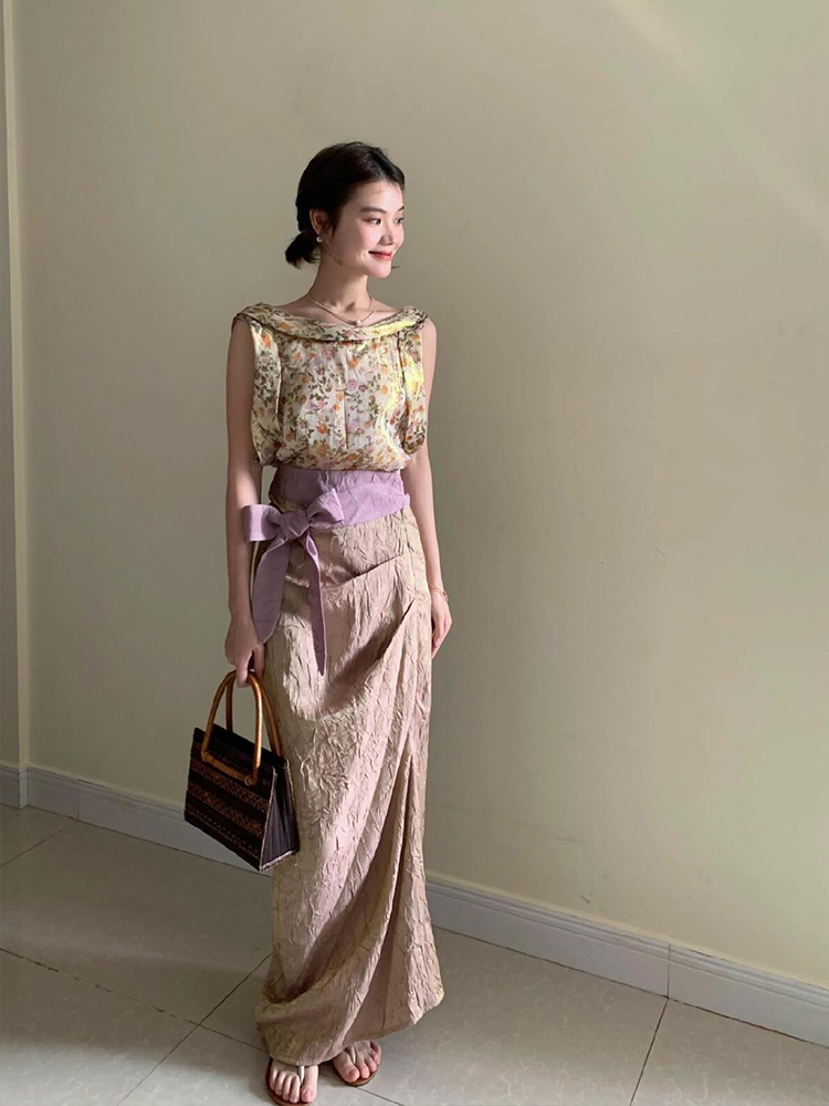 XZY Vintage Floral Sleeveless  - đánh giá và giá Midi Skirt Floral