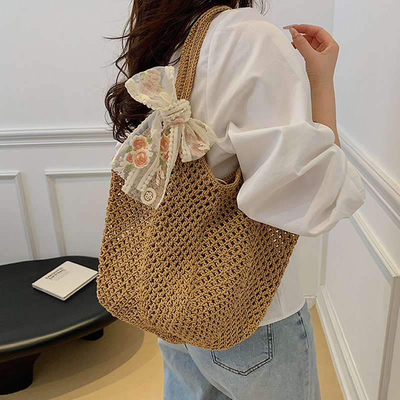 Summer Lace Bow Tote Bags Wome - đánh giá và giá Crochet Bag Raffia
