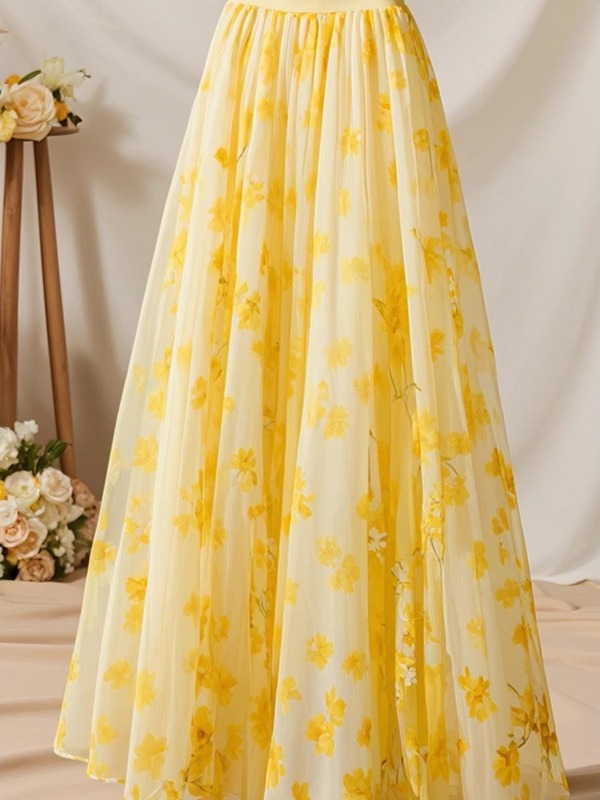 Summer 2026 High Waist Yellow  - đánh giá và giá Midi Skirt Floral