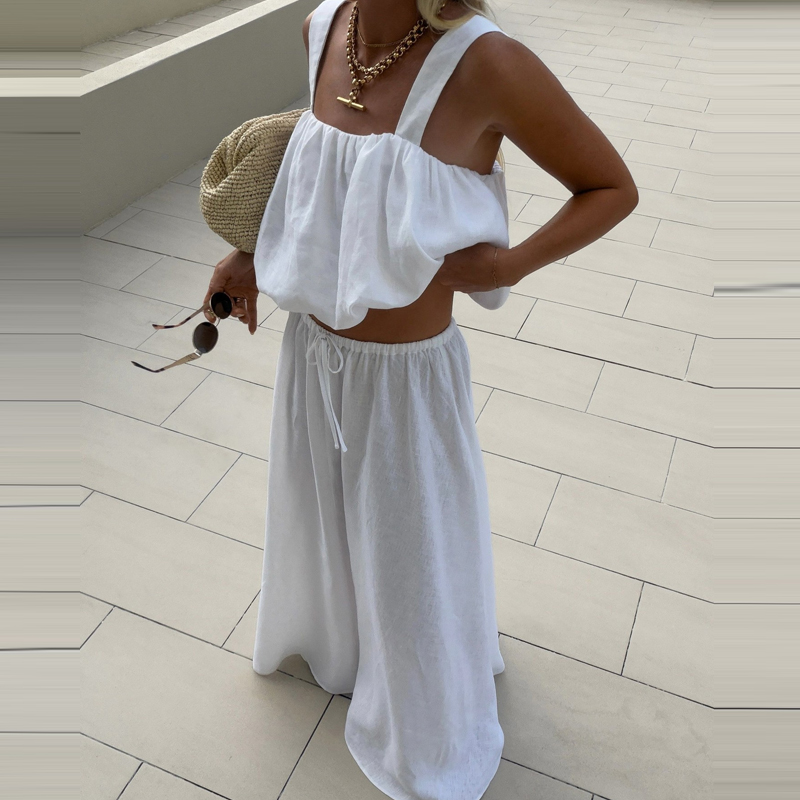 Women Elegant Sleeveless Solid - đánh giá và giá Linen Pant Wide