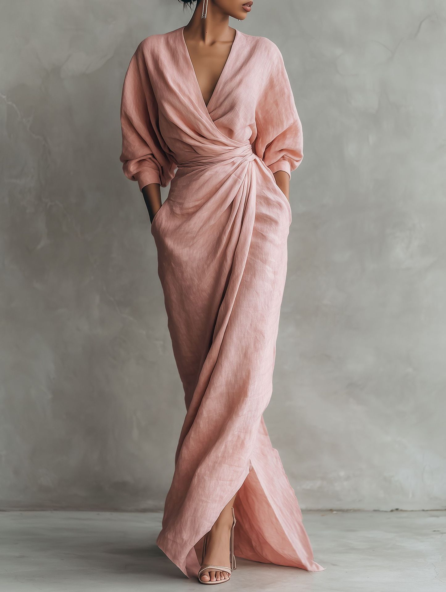 Women Linen Blend Wrap Maxi Dr - đánh giá và giá Linen Dress Wrap