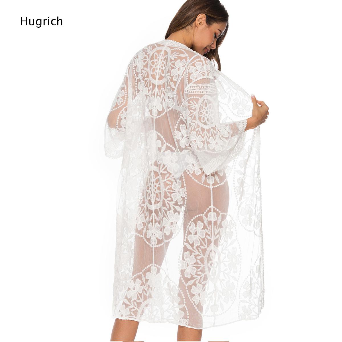 Solid White Floral Embroidery  - đánh giá và giá Kimono Sheer Floral