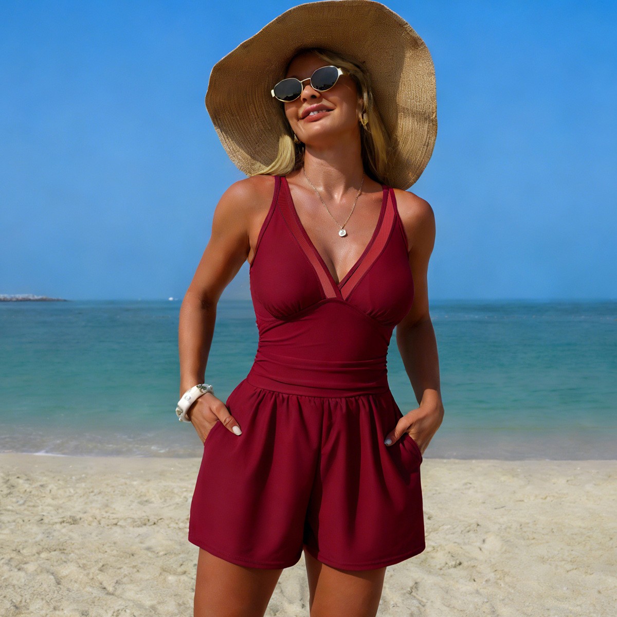 Black Solid Color Sleeveless V - đánh giá và giá Swimsuit Bikini Ruched