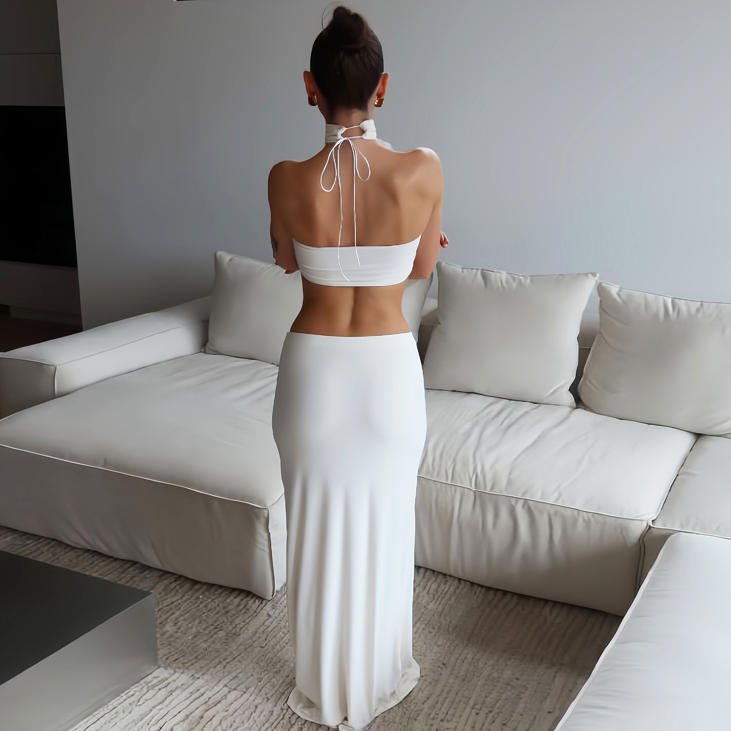 Women White Sexy Slim Waist-ba - đánh giá và giá Maxi Dress Halter
