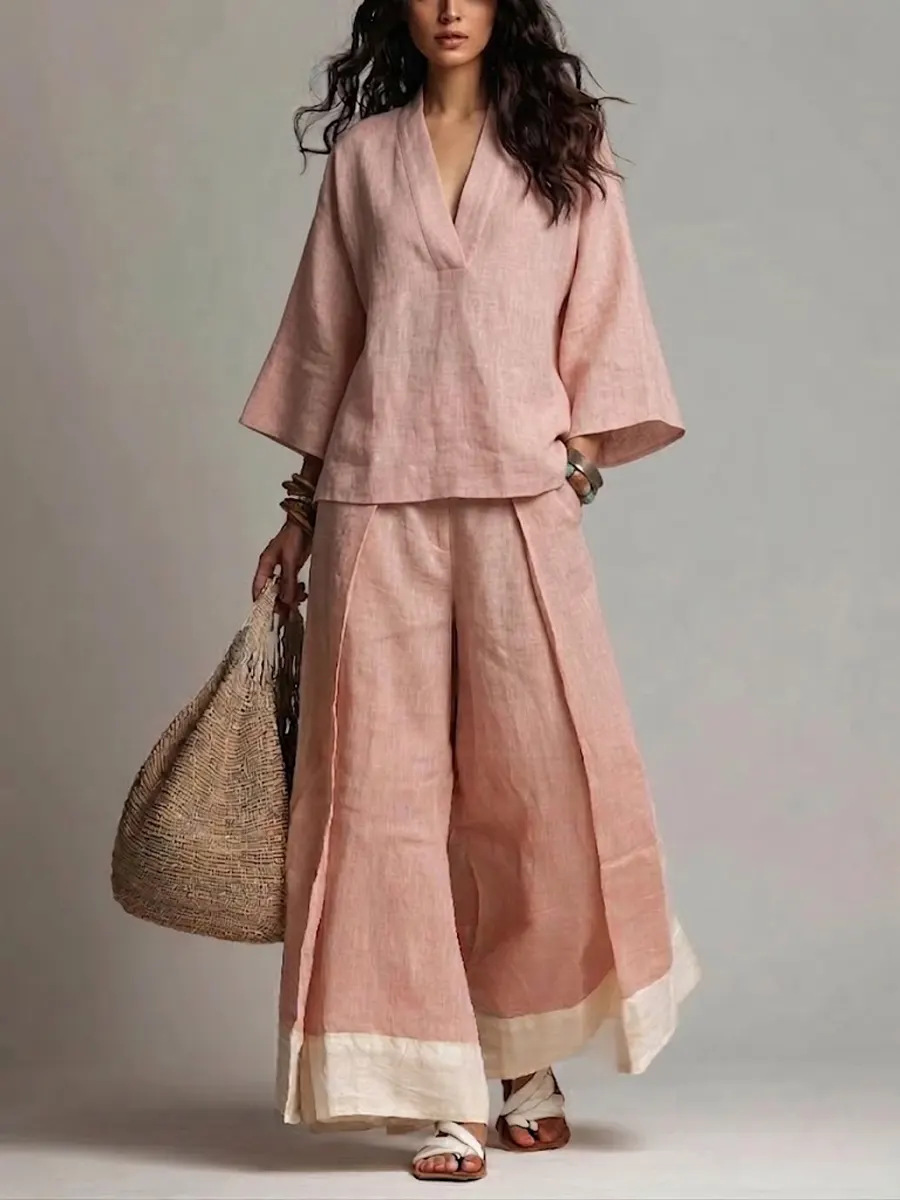 Summer Women V-neck Cotton Lin - đánh giá và giá Linen Pant Wide