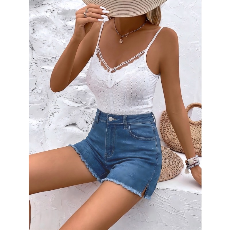 Women's High Waist Denim Short - đánh giá và giá Shorts Denim Frayed