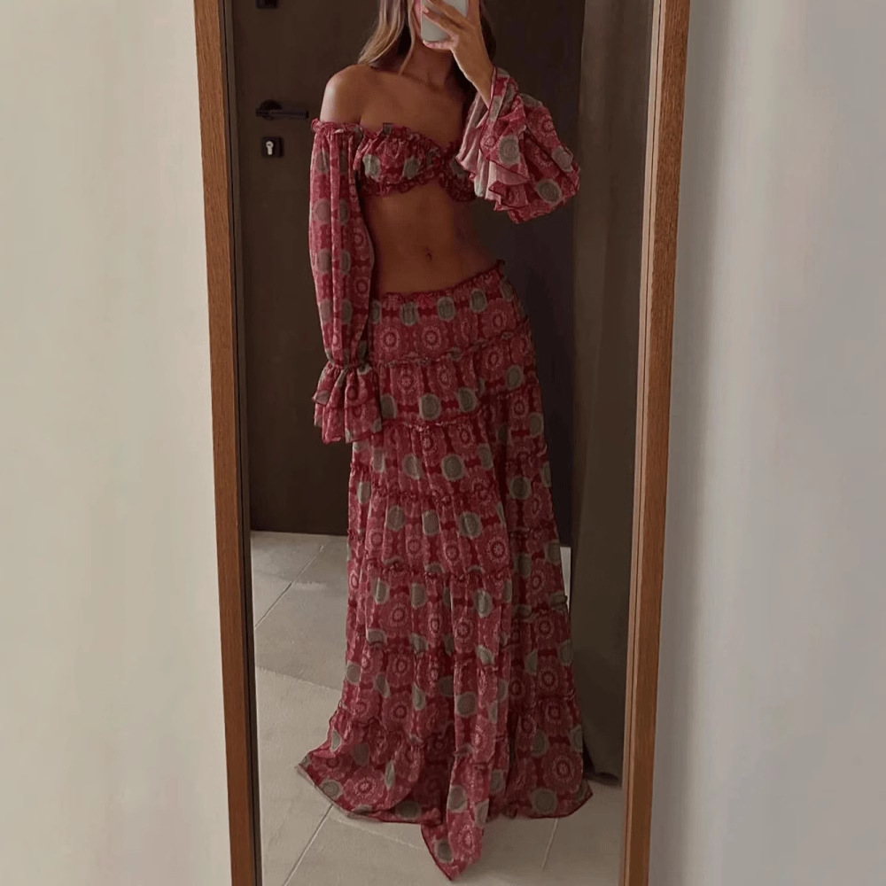 Vintage Print Skirt Two Piece  - đánh giá và giá Romper Floral Print