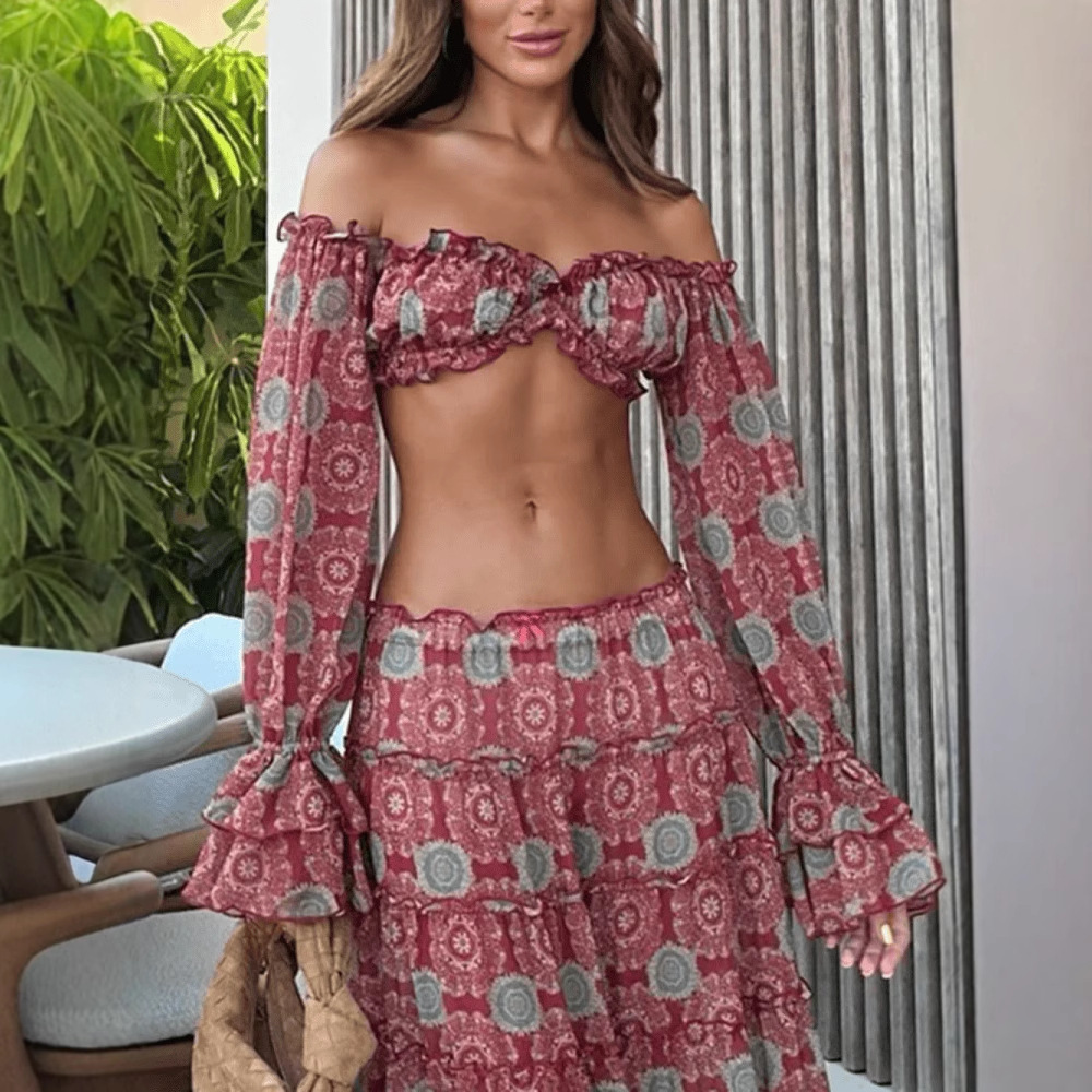 Vintage Print Skirt Two Piece  - đánh giá và giá Romper Floral Print