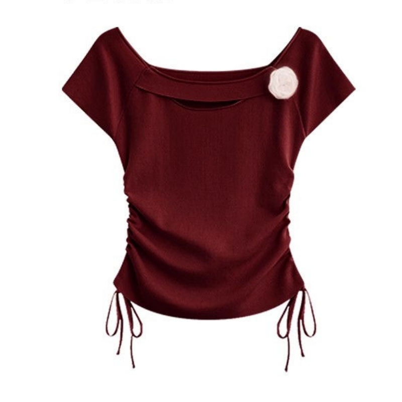 Women Lucky Wine Red T-Shirts  - đánh giá và giá Midi Skirt Floral