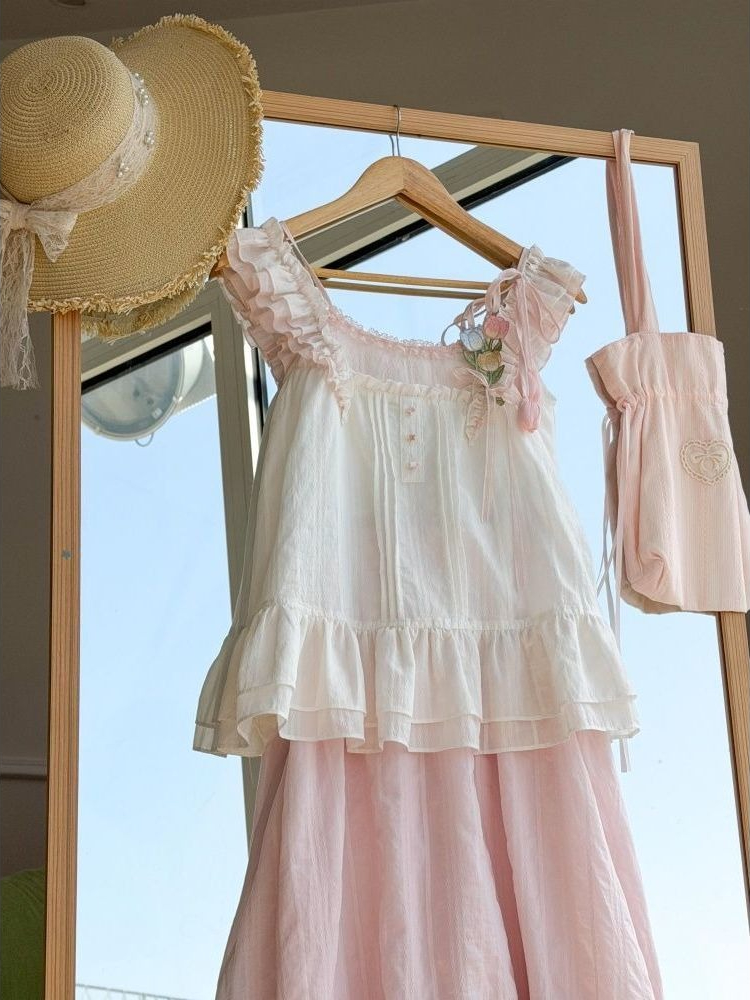 Sweet Kawaii Ruffle Trim Tulip - đánh giá và giá Midi Skirt Floral