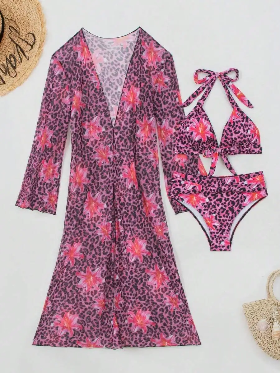 Womens 3-Piece Leopard Floral  - đánh giá và giá Kimono Sheer Floral