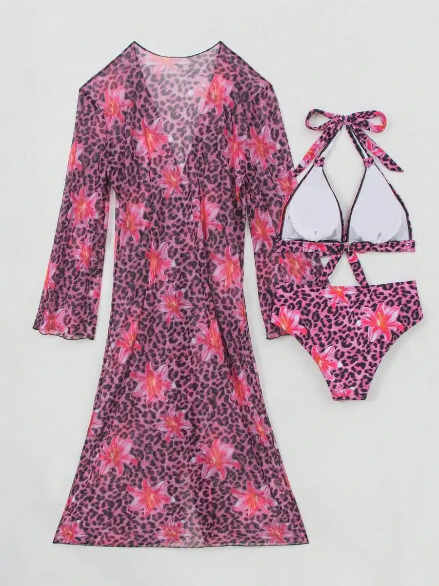 Womens 3-Piece Leopard Floral  - đánh giá và giá Kimono Sheer Floral