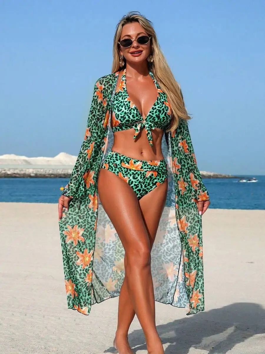 Womens 3-Piece Leopard Floral  - đánh giá và giá Kimono Sheer Floral