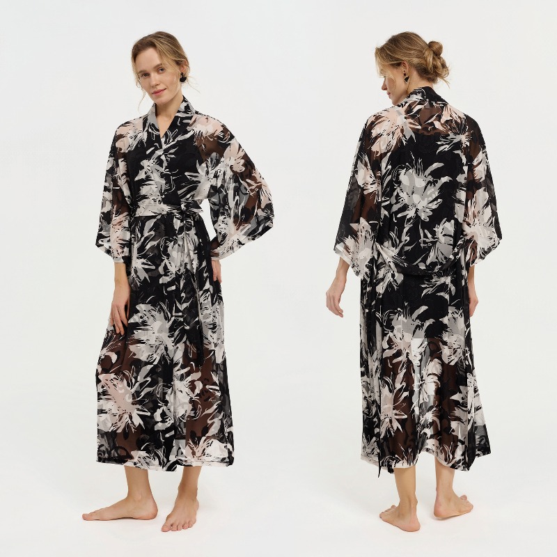 Women Black White Ink Floral S - đánh giá và giá Kimono Sheer Floral