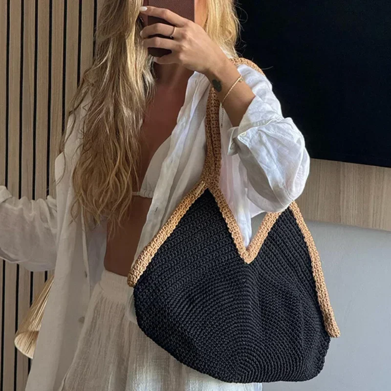 Colorblock Straw Woven Tote Ba - đánh giá và giá Crochet Bag Raffia